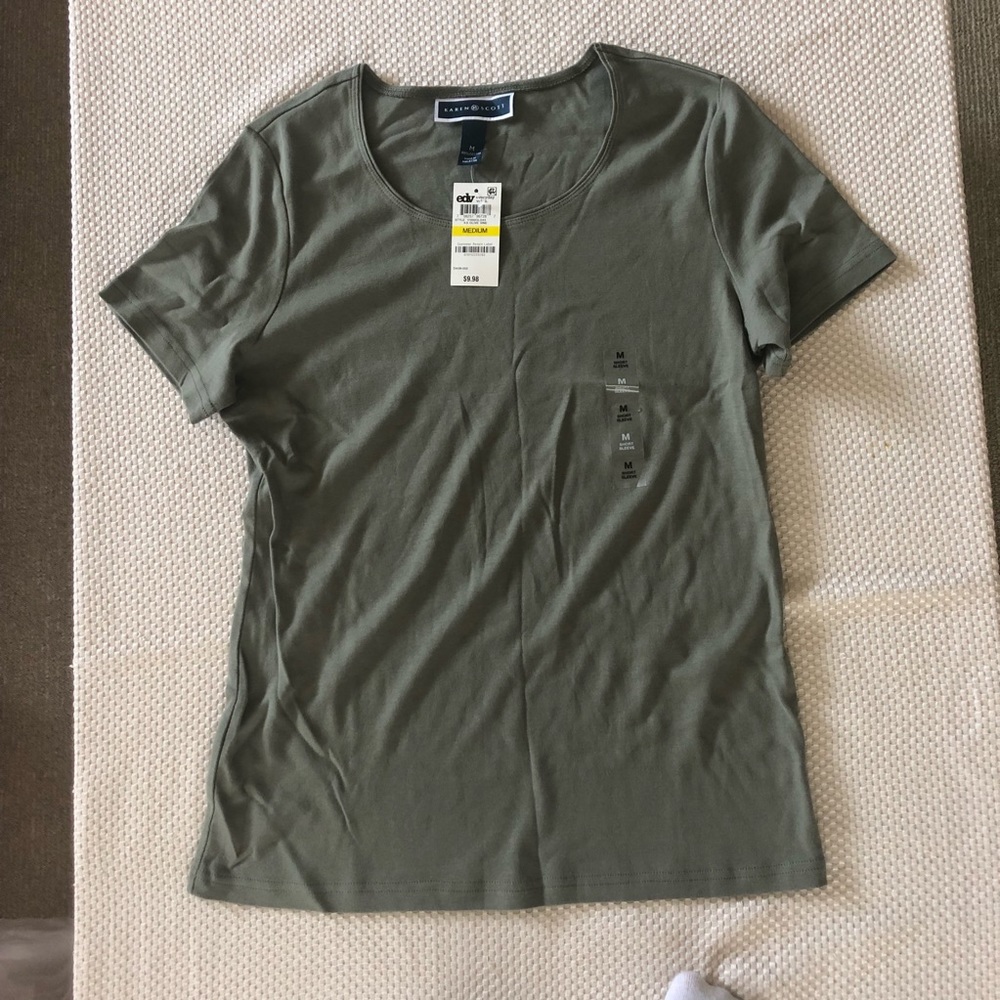 Karen Scott Scoop-Neck T-Shirt Olive Vine XL